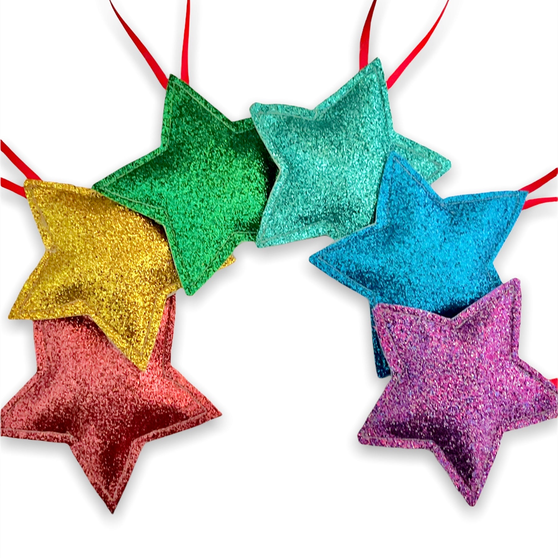 Six Sparkly Star Decorations