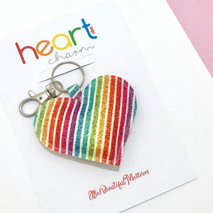 Rainbow Glitter Heart Key Ring